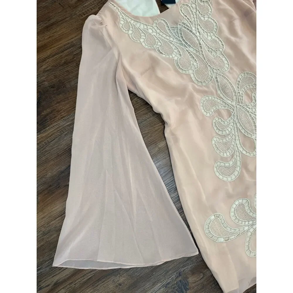 Ark & Co. Anthropologie peach blush embroidered dress tunic sheer bell sleeve - Picture 9 of 15